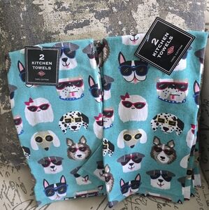 Two Sets Of 2 Pk Of Kitchen Towels With Dog Decor NEW